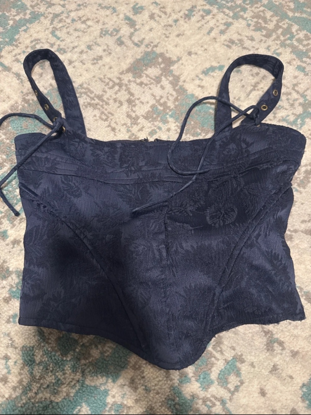Lioness Navy Floral Brocade Bustier Top